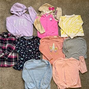 Bundle of Girls Long Sleeve Shirts Sweaters and Hoodie Jackets Sz 7/8